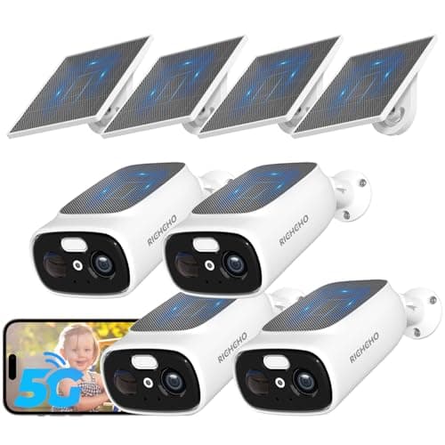 4pc 2.4G/5G WiFi Cameras for Home Security with Double Solar Panels, 2K Solar Security Cameras Wireless Outdoor, Color Night Vision , 2-Way Talk, Spotlight, Siren,IP66, Cloud/SD, AI Detection, W/Alexa