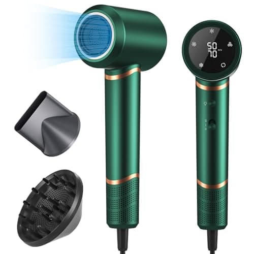 Hair Dryer Negative Ionic Blow Dryer for Fast Drying,Low Noise,Thermo Control Hair Dryer 2 Speed and 3 Heat Settings,Cold Air Button with 1 Diffuser 110000 RPM High Speed Brushless Motor (Green)