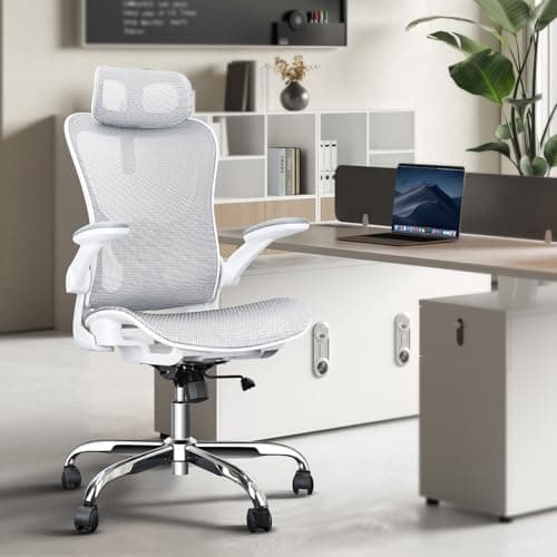 Yikoufan Ergonomic Office&Gaming Chair with Adjustable Lumber Support, Adjustable Headrest, Adjustbale Armrests, Home Office Desk Chair with Wheels, Adjustable Seat Depth and Tilt Function, White