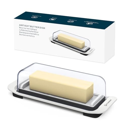 KITCHENDAO Airtight Butter Dish with Lid for Countertop and Refrigerator Door Shelf, Butter Keeper, Plastic Butter Holder Tray Container for West/East Coast Butter, White