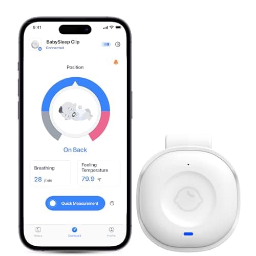 Babytone Smart Baby Monitor Sleep Clip, Baby Breathing Monitors with Alarm Rollover and Overheating, Real-Time Temperature Tracker,Rechargeable Long Battery Life, with Free App for 0-24 Months Infant