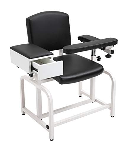 Medycare Lab Blood Drawing Chair with Padded Flip Arm and Drawer (Black)