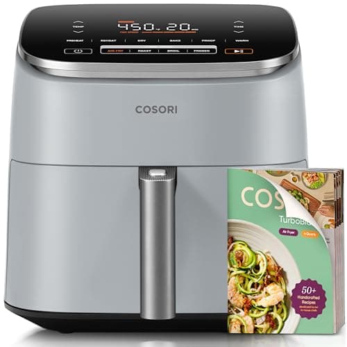 Cosori 9-in-1 TurboBlaze Air Fryer 6 Qt, Premium Ceramic Coating, 90°–450°F, Precise Heating for Even Results, Air Fry, Roast, Bake, Broil, Dry, Frozen, Proof, Reheat, Keep Warm, 120V, Light Gray
