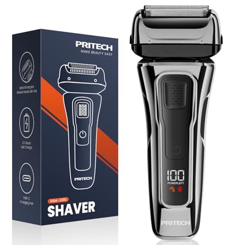 PRITECH Foil Shaver for Men, Electric Razor with Tight Foil Technology, Skin-Friendly Design, Easy Blade Replacement, Cordless Rechargeable with Pop-Up Trimmer, LED Display,Waterproof