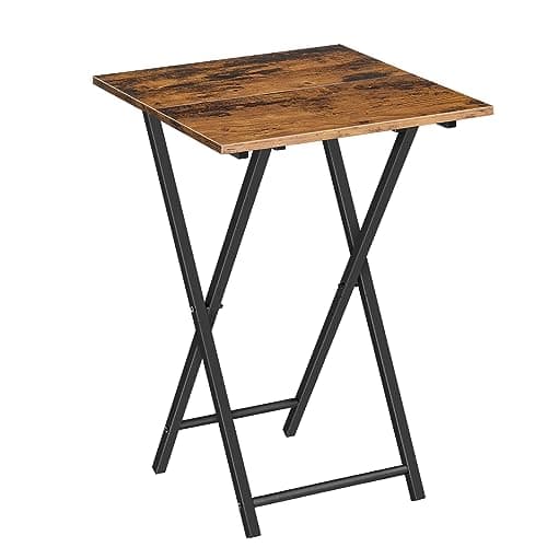 HOOBRO Folding TV Tray Table, Wooden TV Tray, Portable Sofa Side Table, Industrial Snack Table End Table for Small Spaces, Space-Saving, Easy to Install and Fold, Rustic Brown and Black BF27BZ01