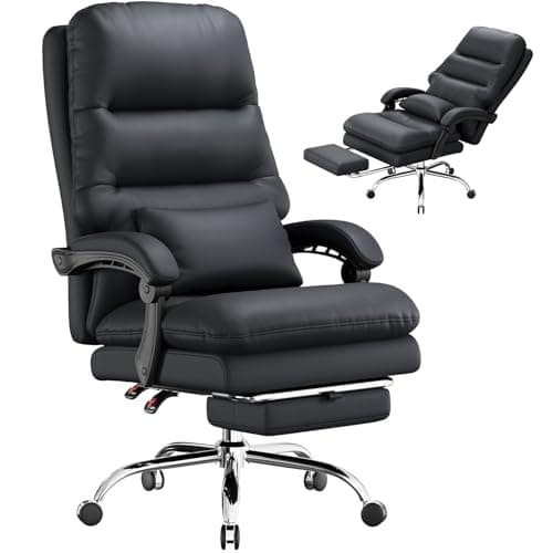 Big and Tall Office Desk Chair - Ergonomic 400LBS PU Leather Computer Chair with Foot Rest and Lumbar Pillow