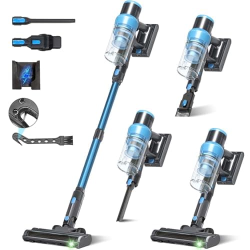 Cordless Vacuum Cleaner, 45kPa 60Min Vacuum Cleaners For Home, Powerful Stick Vacuum Rechargeable With Green Light, Anti tangle Wall Mount, 8 in 1 Lightweight Vacuum For Hardwood Floor Pet Hair Carpet