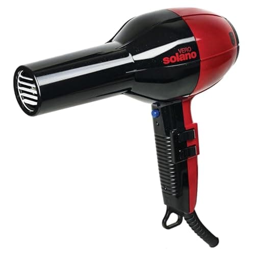 Solano Vero Rosso Ceramic Ionic Hair Dryer - Fast Drying 1600 Watt Lightweight Blow Dryer - Quiet + Ergonomic Design +Tourmaline for Added Shine and Smoothness - Italian-Made