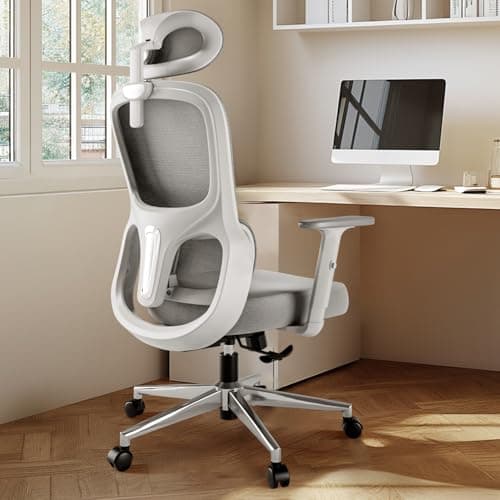 Hbada P2 Air Ergonomic Office Chair, Computer Chair with 3D Adjustable Lumbar Support, Adjustable 2D Headrest with PU Wheels White