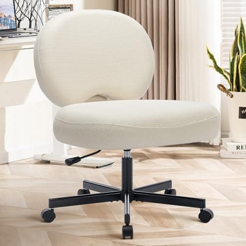 Criss Cross Armless Desk Chair, Cross Legged, with Wheels, Adjustable Height, Ergonomic Swivel Vanity Chair Mid Back Computer Home Office Chair for Small Space/Bedroom/Study-Beige