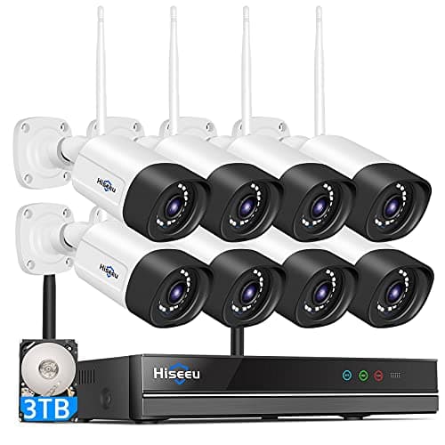 Hiseeu Wireless Security Camera System Outdoor, 3MP WiFi Camera for Home, 16CH WiFi-Pro 8 Cam-Kit, 2-Way Audio, Color Night Vision, IP66 Waterproof, 3TB Storage, 24/7 Recording, No Monthly Fees