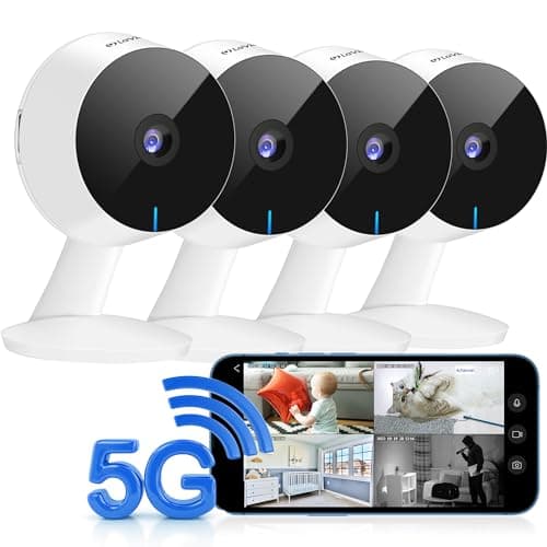 LaView 5G& 2.4GHz Security Cameras 4pcs, Home Security Camera Indoor 1080P, Wi-Fi Cameras Wired for Pet, Motion Detection, Two-Way Audio, Night Vision, Works with Alexa, iOS & Android & Web Access