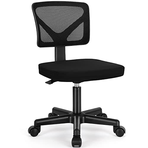 EDX Armless Small Home Office Desk Chair, Ergonomic Low Back Computer Chair, Adjustable Rolling Swivel Task Chair with Lumbar Support for Small Space, 1 Pack, Black (RGR556)