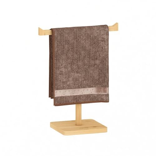 Adhoklop Towel Rack T-Shape Hand Holder, Bamboo Standing Towel Rack for Bathroom Kitchen Vanity Countertop