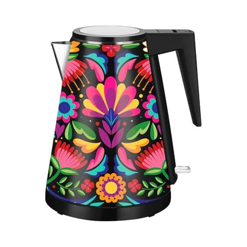 1.2L Double Wall Stainless Steel Interior Water Boiler, Cordless, 1000W Fast Boil with LED Light Coffee Pot & Tea Electric Kettle, Auto Shut-Off and Boil-Dry Protection (Italian Flower)