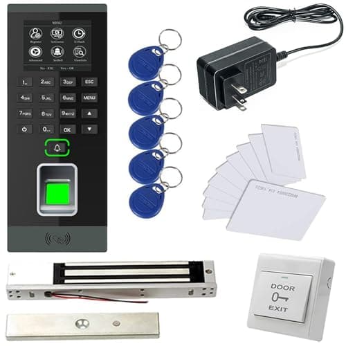 MENGQI-CONTROL Biometric Fingerprint RFID Password Access Control System+ 600lbs Force Electric Magnetic Lock +Cards and Key Fobs Controller 110V-240V Power Adapter Keypad Reader