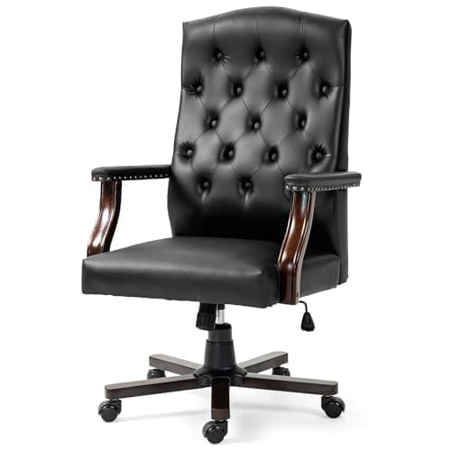 ECOTOUGE Tufted Office Chair, Faux Leather Executive Desk Chair w/High Back & Nail Head Trim,Ergonomic Wingback PC Chair for Home Living Room (Black)