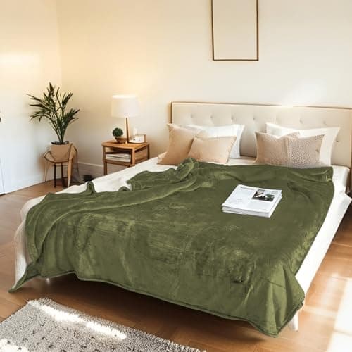 Electric Heated Blanket Throw Size 50"x60" - Flannel & Sherpa Fabric Dual-Sided, 6 Heat Settings & 1-3 Hours Auto Off, Soft & Cozy Warming Throw for Home, Office, or Bed, Machine Washable, Olive Green