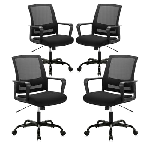 CLATINA Ergonomic Rolling Mesh Desk Chair with Executive Lumbar Support and Adjustable Swivel Design for Home Office Computer Black 4 Pack