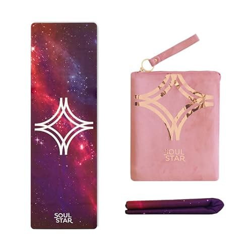 Soul Star Retreats Lite Travel 1.5mm Yoga Mat with Suede Grip - Foldable, Lightweight, Non-Slip & Eco-Friendly with Custom Carry Bag for for Yoga, Hot Yoga, Pilates, & Meditation