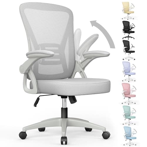 naspaluro Ergonomic Office Chair, Mid Back Desk Chairs with Adjustable Height, Swivel Chair with Flip-Up Arms and Lumbar Support, Breathable Mesh Computer Chair for Home/Study/Working, Grey