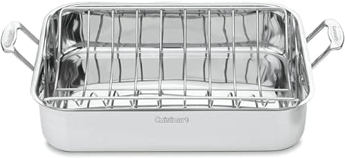 Cuisinart 16-Inch Roasting Pan, Induction Compatible Premium Rectangular Roaster Pan With Rack, Stainless Steel Roasting Pan with Rack, Large Capacity, Dishwasher Safe