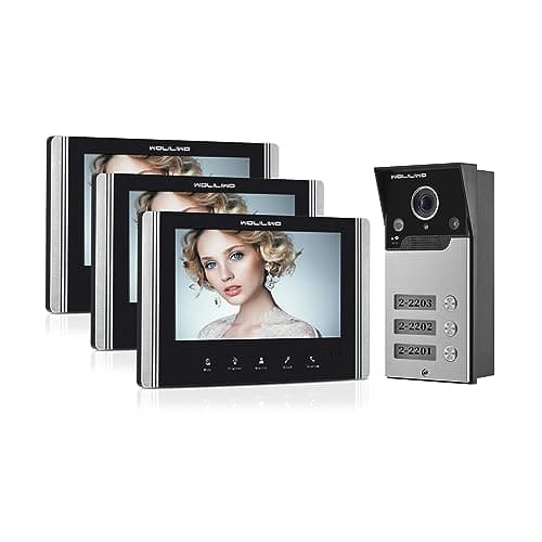 WOLILIWO Wired Video Intercom System, 7 Inch Ring Video Doorbell with IR Night Vision Support Remote Unlock, Dual-Way Intercom for Villa House Office Apartment with 1-Camera and 3-Monitor