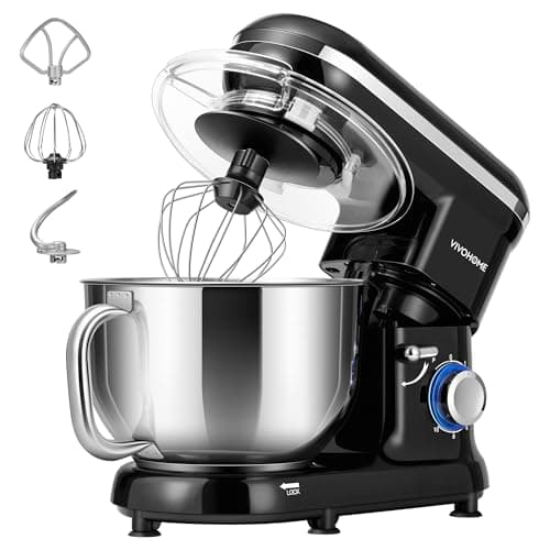 VIVOHOME Stand Mixer, 660W 10 Speed 6 Quart Tilt-Head Kitchen Electric Food Mixer with Beater, Dough Hook, Wire Whip and Egg Separator, Black