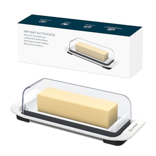 KITCHENDAO Airtight Butter Dish with Lid for Countertop and Refrigerator Door Shelf, Easy Scoop-Dishwasher Safe, Plastic Butter Holder Tray Container for West/East Coast Butter, Transparent White