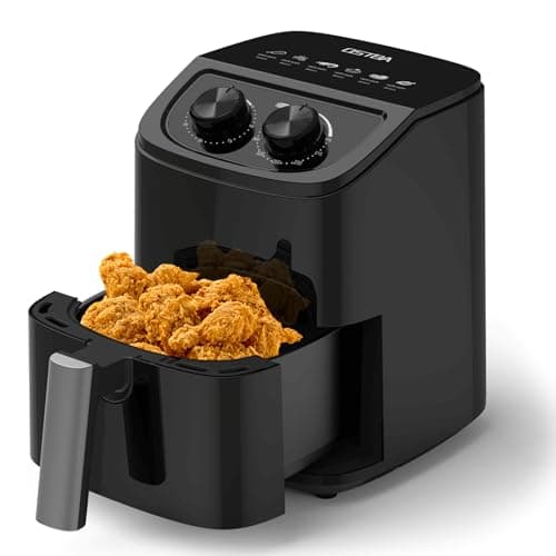 OSTBA 2.5QT Air Fryer for 1–2 People, Small Air Fryer with 6 Menu Options, Dual Knob Manual Temp & Timer, 3D Rapid Air Circulation, Nonstick & Dishwasher Safe Basket, Oil-Free Healthy Cooking