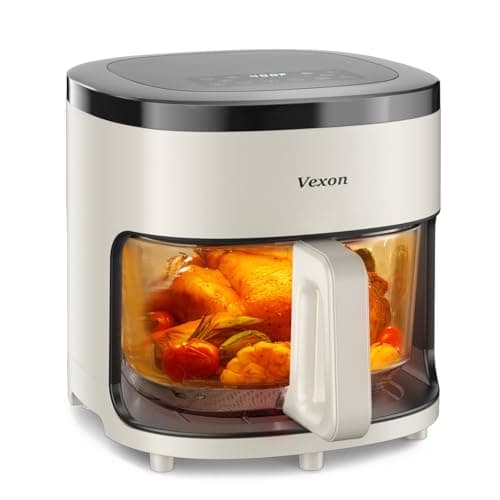 VEXON 6-IN-1 Glass Air Fryer,4.5QT Air Fryer with Viewing Glass Pot, Air Fry, Roast, Reheat, Dehydrate, Air Crisp Technology,Nonstick & Dishwasher Safe Basket,97% Less Oil,Features Digital Timer