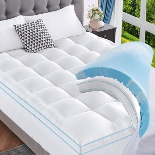 JOLLYVOGUE Memory Foam Mattress Topper Full Size, 4 Inch Dual Layer Mattress Pad, 2 Inch Gel Memory Foam Plus 2 Inch Down Alternative Pillow Top Cover with 8-21 Inch Deep Pocket, Medium Support