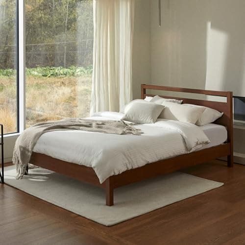 LIFEMENT Signature Wood Platform Bed Frame with Headboard, Essential, Noise Free, Under Bed Storage, No Box Spring Needed, Easy Assembly (Cherry, Twin)