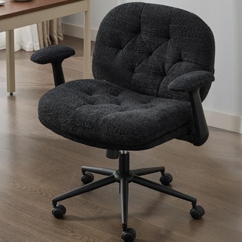 Criss Cross Chair with Flip-up Armrests, Cross Legged Office Chair with Wheels, Comfy Swivel Chair with Wide Seat for Home Office, Adjustable Makeup Vanity Chairs for Apartment, Black