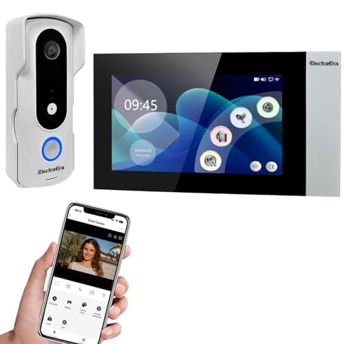 ElectraEra Video Intercom System, 7 Inches Touch Screen Video Doorbell with Monitor, Video Camera Kits Support Unlock, Monitoring, Wire Connection Dual-Way for Villa Office Apartment (APP with WiFi)