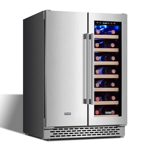 Wine Cooler Beverage Refrigerator, 24” Wine Fridge with Dual-Zone Digital Temperature Control, Glass Front Doors and Interior Lighting Holds 20 Bottles and 88 Cans on Removable Shelves
