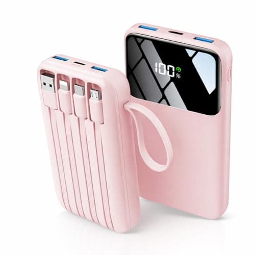 HELLEE 15000mAh Portable Charger with Built-in 4 Cables, 22.5W Fast Charging, 6 Outputs, Slim Travel Essential Battery Pack with LED Display, Compatible with iPhone 17/16/15/14, Samsung, iPad