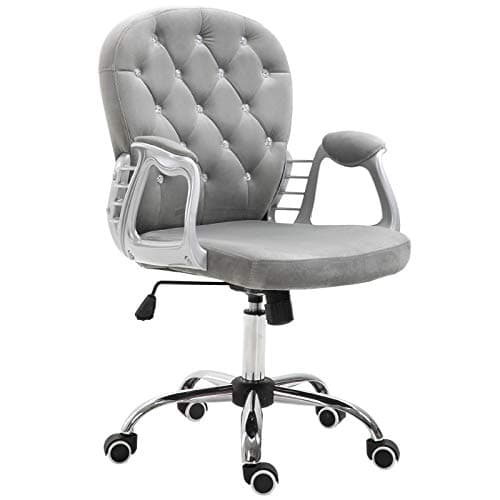 Vinsetto Velvet Home Office Chair, Button Tufted Desk Chair with Padded Armrests, Adjustable Height and Swivel Wheels, Gray