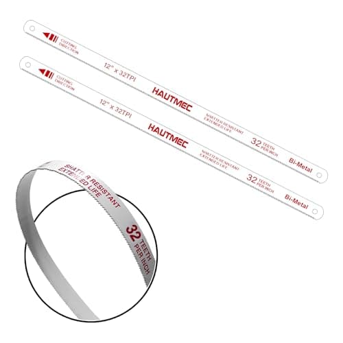 HAUTMEC 12" Hacksaw Blades 32 TPI – 2 Pack Bi-Metal Replacement Blades with High-Speed Steel Teeth and Spring Steel Body, Professional Grade, Fits Most Hacksaw Frames