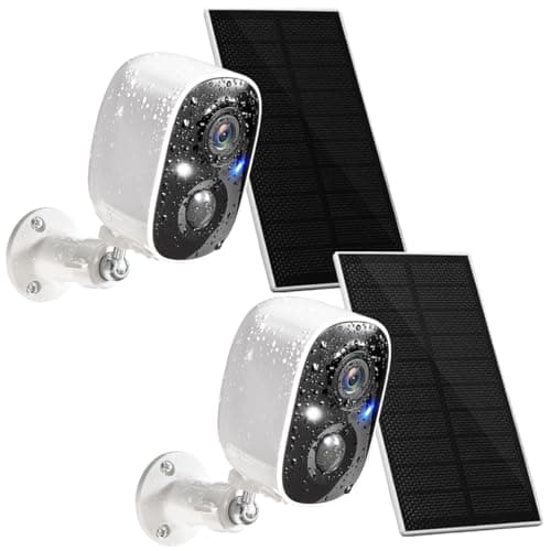 GMK Solar Security Cameras Wireless Outdoor, with Solar Panel 2K Color Night Vision Motion Detection 2-Way Talk Battery Powered WiFi Home Indoor Camera IP65 Weatherproof Cloud/SD Storage 2-Pack