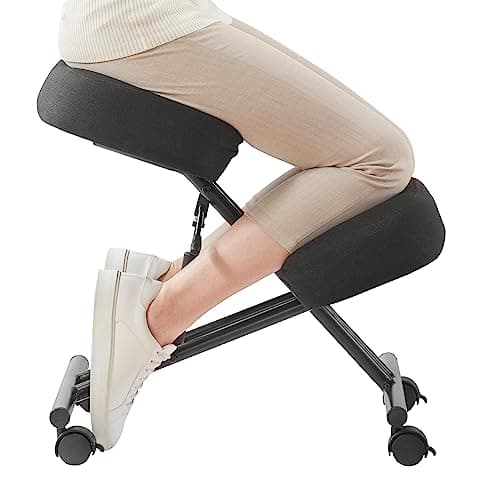 SOMEET Ergonomic Kneeling Chair for Office and Home, Adjustable Stool Posture Chair to Relieve Neck & Back Pain, Brake and Smooth Gliding Casters, Kneeling Desk Chair to Improves Posture, Black Linen