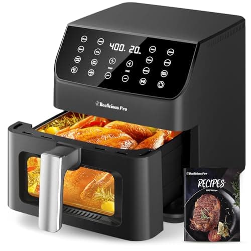 Beelicious 5.8QT Large Air Fryer, 12-in-1 Digital Airfryer with Clear Window, 40+ Recipes, Flavor-Lock Tech, Shake Reminder, Compact, Quiet, Dishwasher Safe, Nonstick, Fit for Family of 2-5.Dark Grey