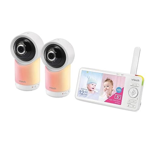 VTech RM5766-2HD RM57662HD Smart Wi-Fi 1080p 2-Camera 360°-Pan-and-Tilt Video Baby Monitor System with 5-in. Display, Night-Light, and Remote Access, White