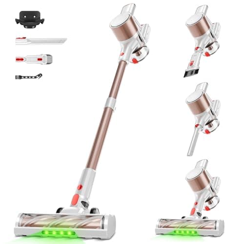 Honki Cordless Vacuum Cleaner, Powerful Suction Vacuum Cleaners for Home, Stick Vacuum Cordless with LED Display, Anti-Tangle & Wall Mount, 8 in 1 Lightweight Vacuum for Hard Floors Pet Hair(Gold)