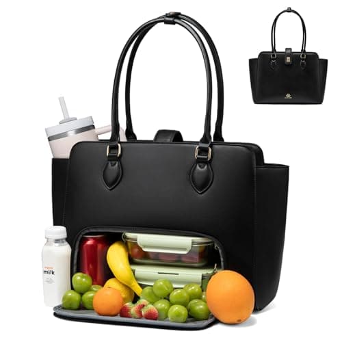 LOVEVOOK Lunch Tote Bag for Women, 2-in-1 Work Tote Bag with Lunch Compartment, Insulated Lunch Bag & 15.6 Inch Laptop Bag for Women, Ideal for Teacher, Nurse and Camping Use, Black