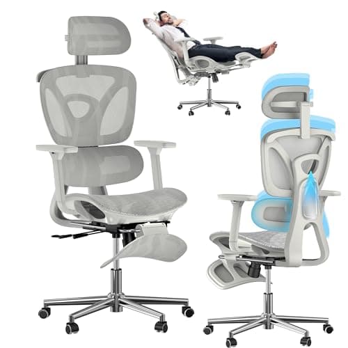 Ergonomic Mesh Office Chair with Foot Rest, Big and Tall Computer Chair with 3D Adjustable Headrest and 4D Armrest, 350 LBS Capacity Reclining Wide Home Office Desk Chairs