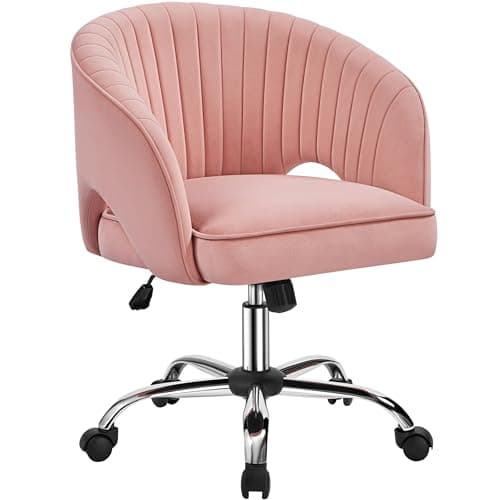 Yaheetech Pink Desk Chair Cute Vanity Chair with Back & Modern Swivel Rolling Design for Home Office, Study, Vanity, Bedroom