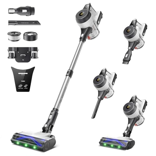 YONNDER Cordless Vacuum Cleaner, 48KPA/550W/65Mins Powerful Stick Vacuum for Home, Anti-Tangle, Self-Standing, Lightweight, Charging Dock, Vacuum Cleaner for Hardwood Floor/Carpet/Pet Hair/Car, M1