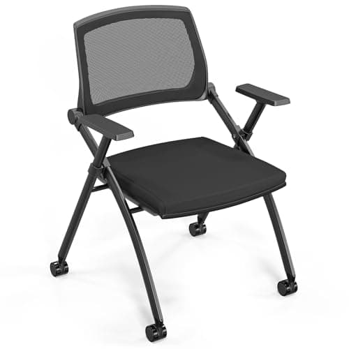 VINGLI 1 Pack Stackable Conference Room Chairs with Wheels, Folding Office Chair with Rebound Back, Padded Seat for Training Room, Guest, Reception, Event, Capacity 350lbs, Black