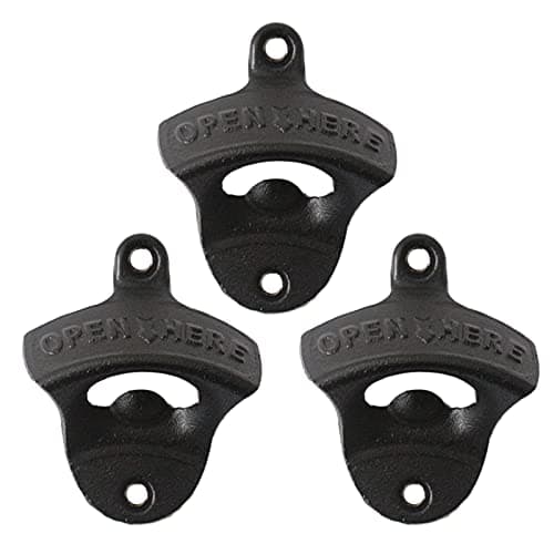 Luwanburg Black Cast Iron Bottle Opener Wall Mounted Open Here Beer Cap Opener Post Mounted (Pack of 3 )